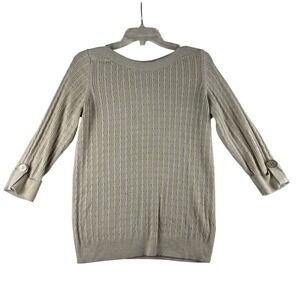 Karen Scott Sweater Womens M Cable Knit Boat Neck Cotton 3/4 Sleeve Button Cuff